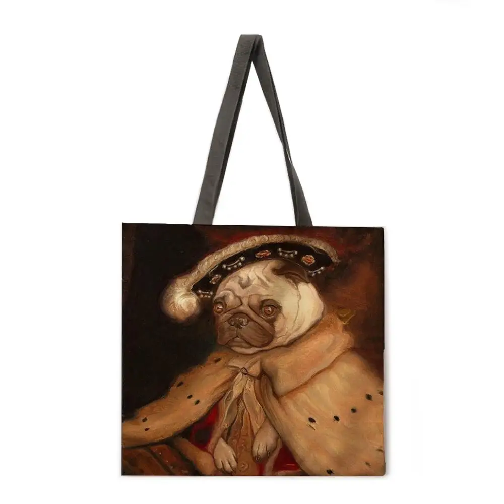 

Animal portrait painting female print tote bag linen fabric bag casual folding shopping bag outdoor beach bag daily tote bag