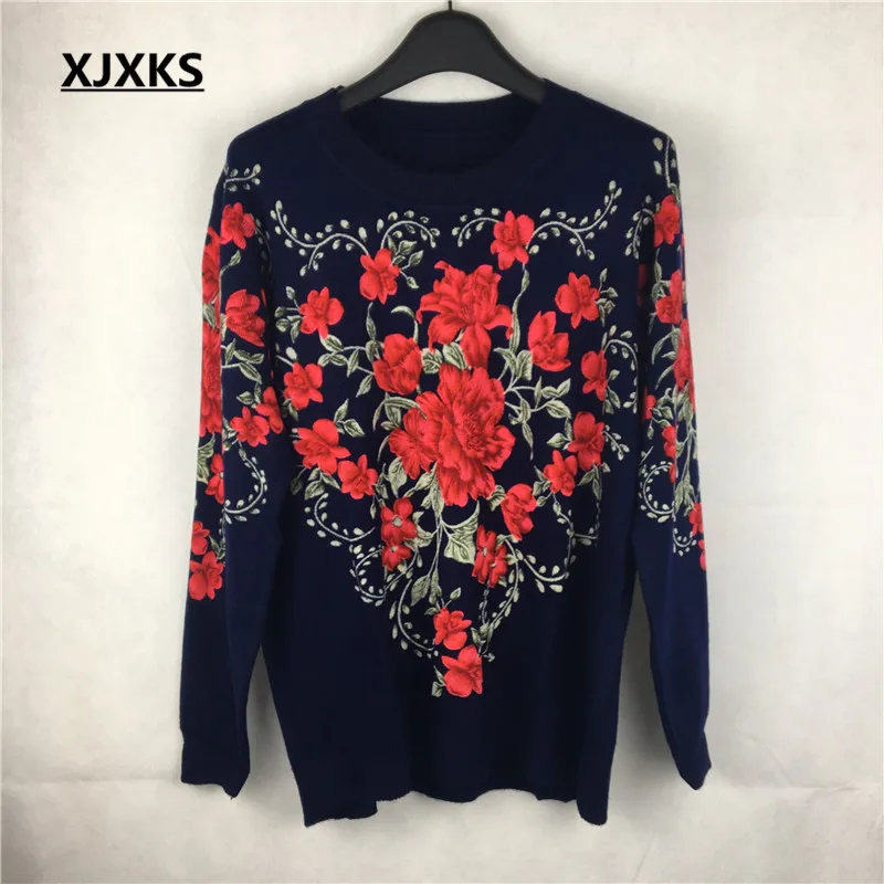 Джемпер XJXKS женский с длинным рукавом вязаный Свободный пуловер принтом большие