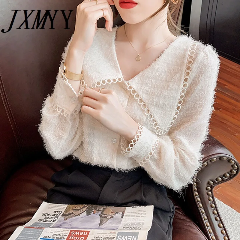 JXMYY 2021 французская кружевная маленькая рубашка весенне-осенняя схемная