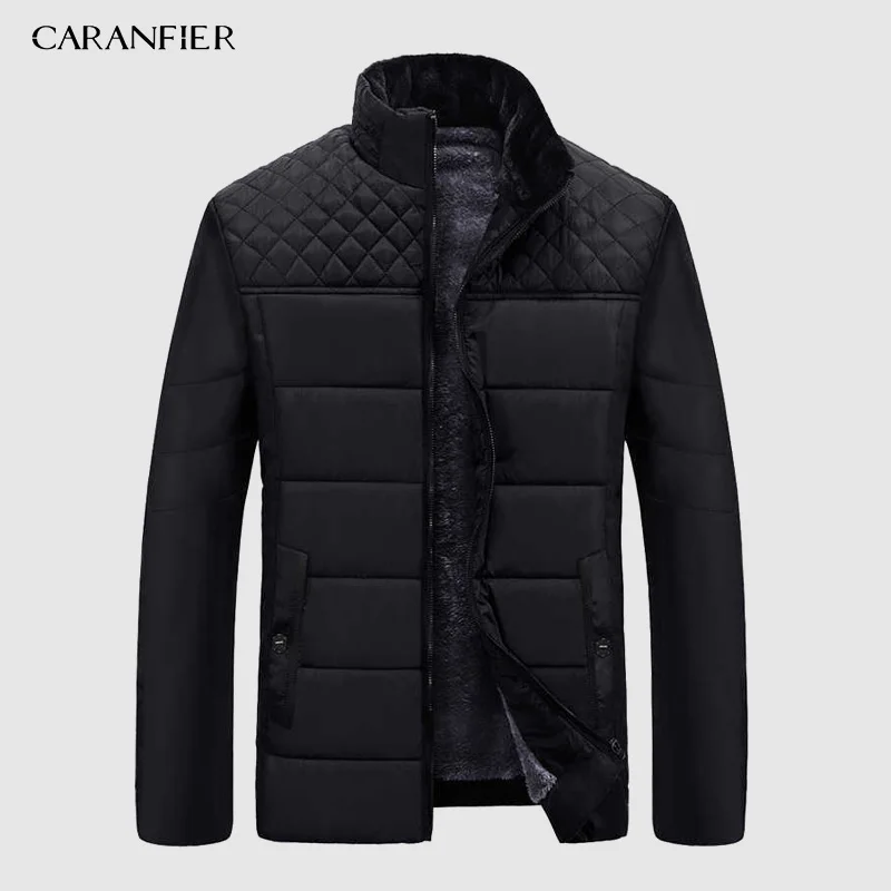 CARANFIER теплая толстая зимняя куртка мужская одежда Повседневная стоячий воротник высокое качество модное Брендовое зимнее пальто Мужская парка верхняя одежда - Цвет: B420 Black