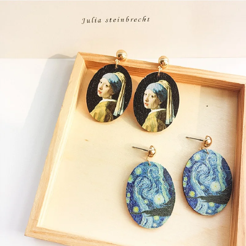 

2020 New Fashion Women's Earrings Classic Van Gogh Painting Teardrop Earrings Picture Glass Dome Water Drop Jewelry Girl Gifts