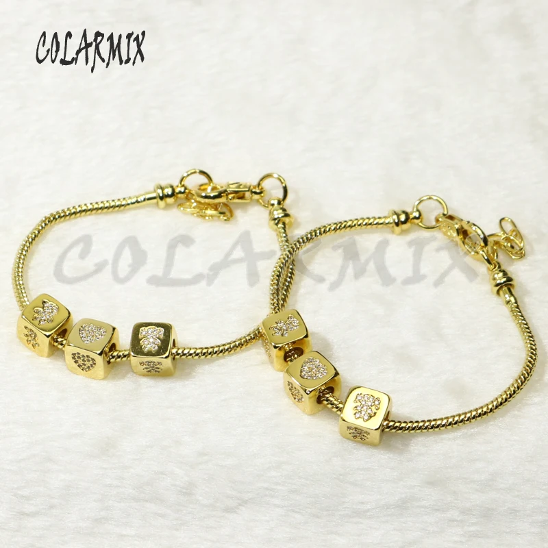 Браслеты цепочки с кубическими бусинами для мальчиков и девочек 5 шт.