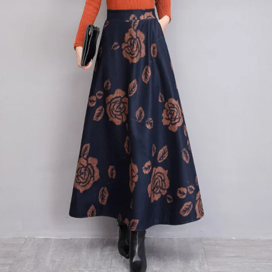 Юбки с высокой талией популярные женские осенне зимние длинные юбки карманами и