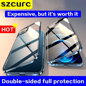 for iphone 13 case new 360° full protection tempered magnetic adsorption glass phone sleeve iphone 11 pro max 12mini phone cover free global ship
