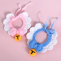 hand knitted bowknot bell cats collar sweet rabbits dogs necklace adjustable puppy kitten scarf bib pets accessories