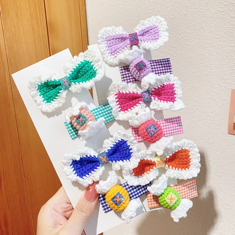 

2 Pcs/Set Children Cute Colors Knittig Bow Candy Ornament Hair Clips Baby Girls Lovely Barrettes Hairpins Kids Hair Accessories