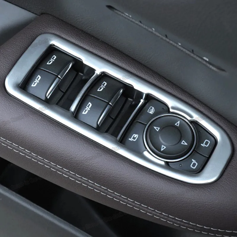 

Leather Car Interior Window Lifter Control Panel Cover Chrome Trim for Cadillac Xt6 2019 2020 2021 Accessories Auto Styling Kit
