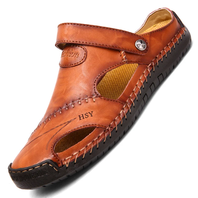 

Mens Summer Fashion Sandals Men Leather Sandals Outdoor Casual Beach Shoes Non-slip Slippers Men Water Trekking Sandals Size 48
