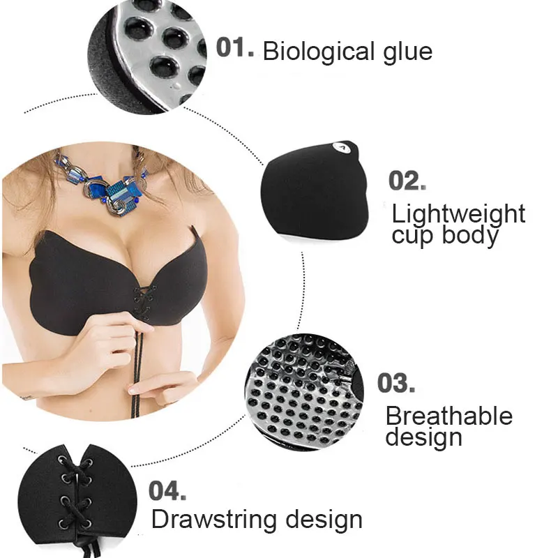 Самоклеющийся бюстгальтер без бретелек для сосков пуш-ап многоразовый