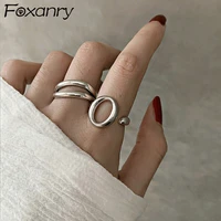 foxanry vintage punk 925 sterling silver rings for women new fashion creative hollow geometric birthday party jewelry gifts