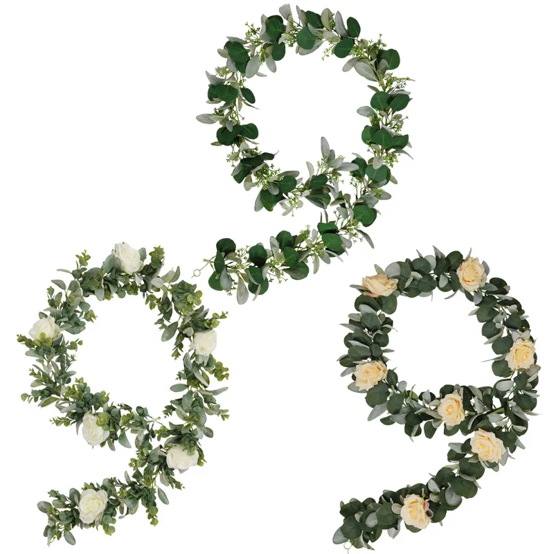 

Artificial Plant Rattan Flocking Rabbit Ear Leaves Nordic Home Wall Hanging Decoration Artificial Flower Vine Eucalyptus Plant