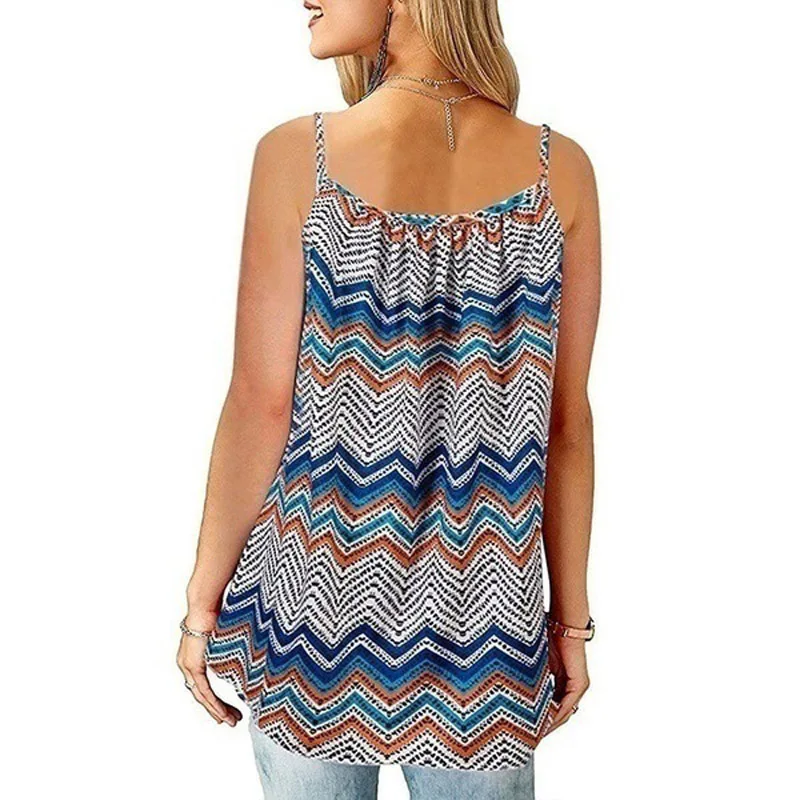 

Newest Fashion Floral Striped Printed Loose Tops Sexy Ladies Camis Casual Holiday Wear Beach Top Oversized Clothing Women 2021
