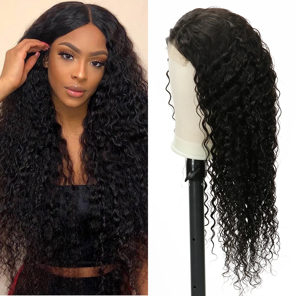 

Deep Wave Frontal Wig 4x4 HD Transparent Lace Frontal Human Hair Wigs Peruvian Deep Curly Wigs For Women Human Hair Closure Wigs