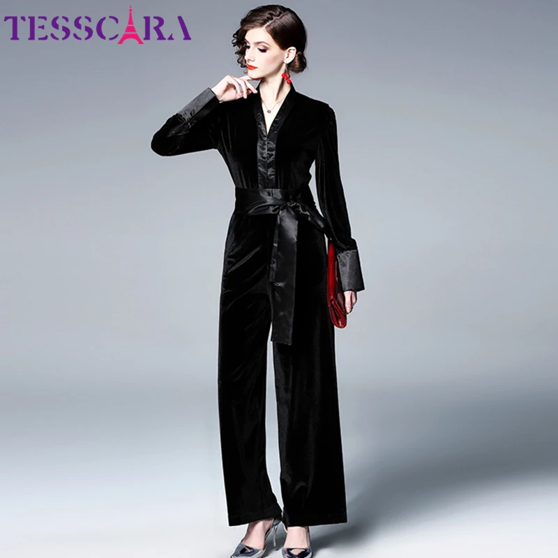Женский осенне зимний элегантный бархатный комбинезон TESSCARA модные офисные