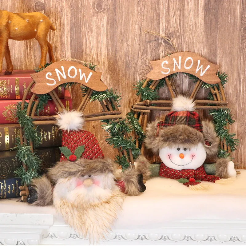 

2019 Creative Christmas Decoration Christmas Ornaments Santa Claus Snowman Rattan Wreath Craft Gift Christmas Door Decoration