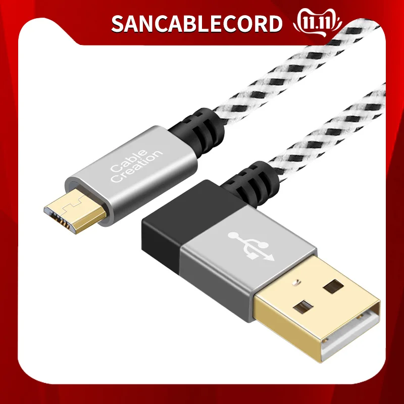 Угловой Micro USB 2 0 плетеный кабель 90 градусов вертикальный правый штекер мужской