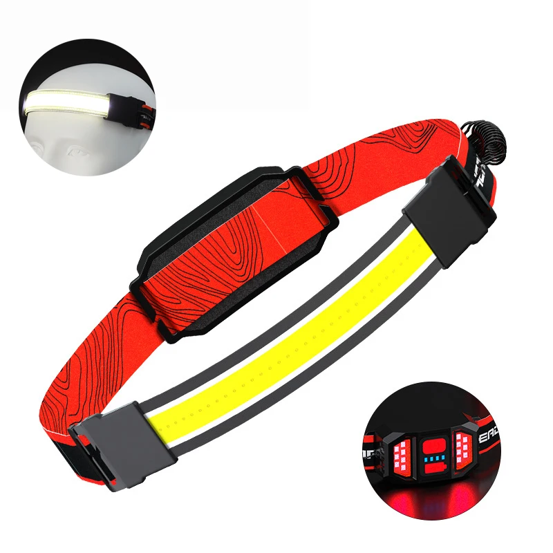 

D2 12W COB Riding Headlamp Running Head Torch Light 1200mAh USB Rechargeable Work Light 3 Modes Red Warning Strobe Camping Light