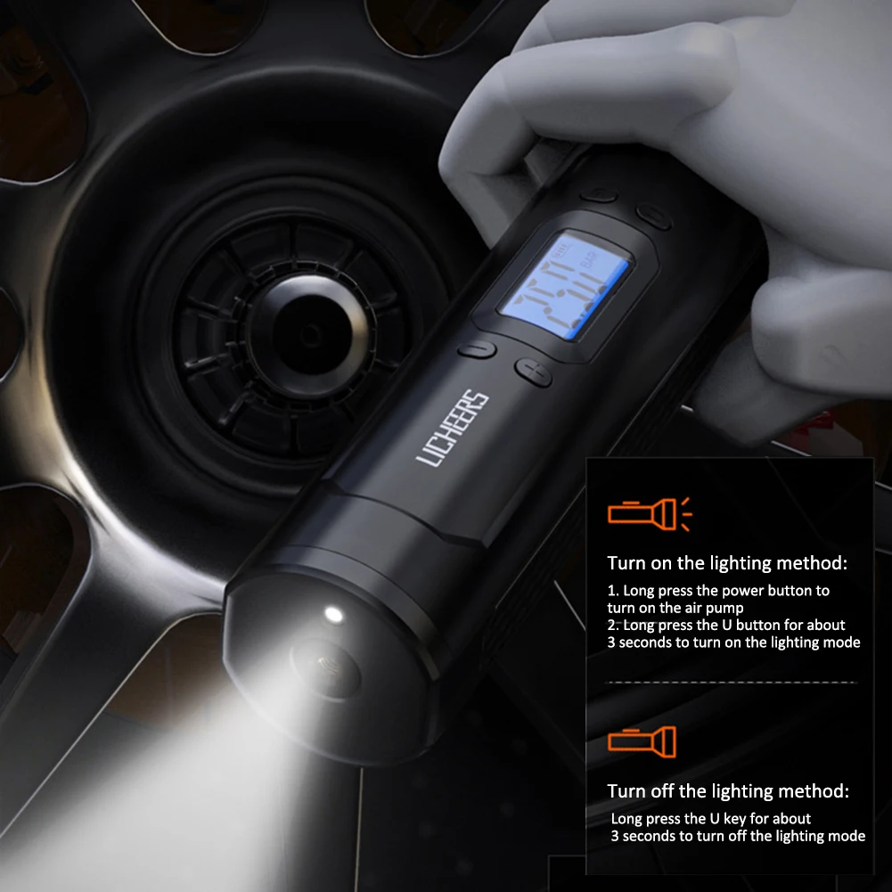 

Portable Air Compressor 12V 150 PSI Tire Inflator Electric Auto Pump for Car Motorcycle Bike with Digital LED Light 6000mAh