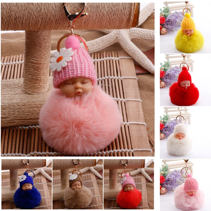 10 шт./лот брелок для спящей куклы пушистая цепочка ключей с помпоном сумка