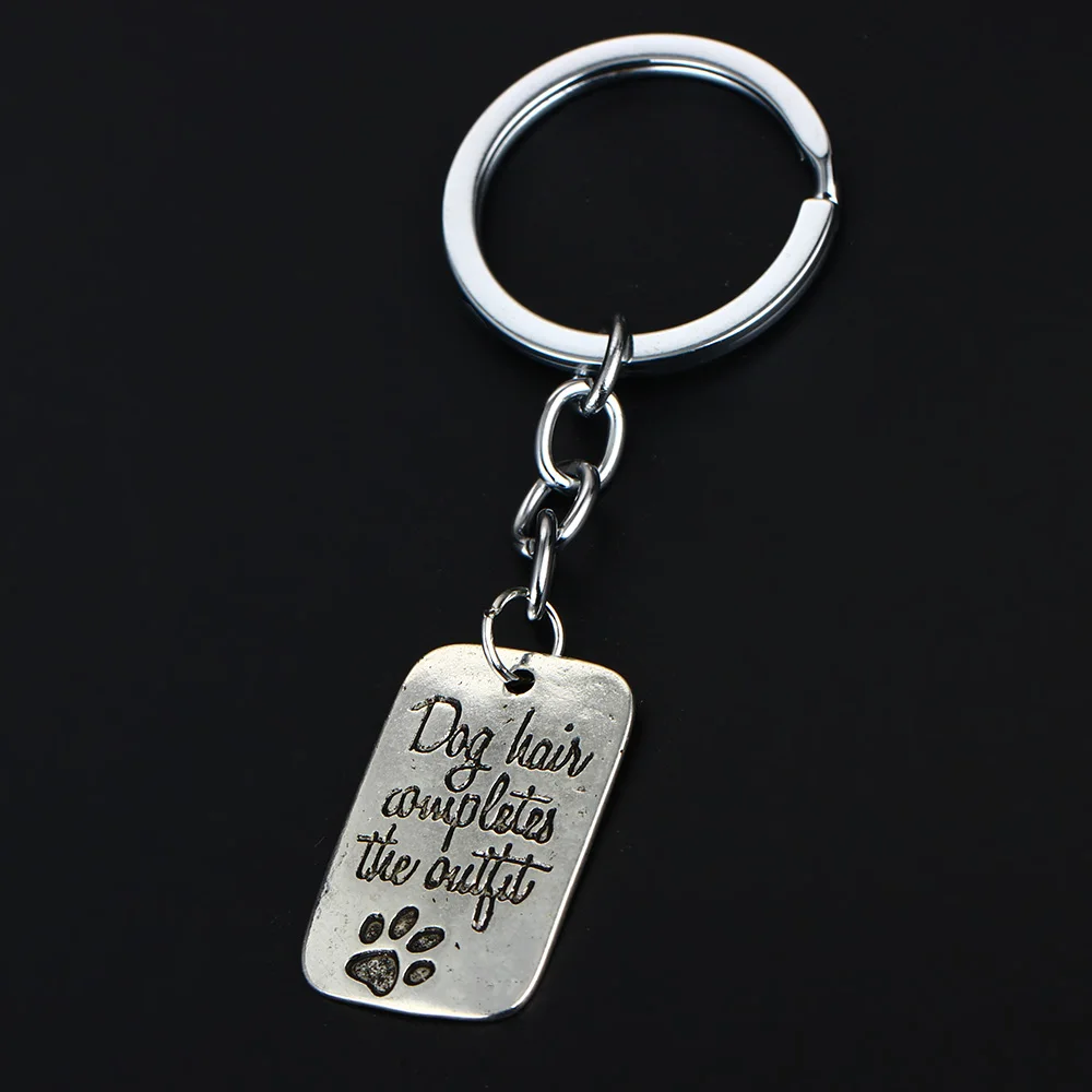 

12PC Dog Hair Completes The Outfit Dog Paws Trendy Pendant Keychain Square Tag Charm Keyring Lovers Couples Love Jewelry Gifts