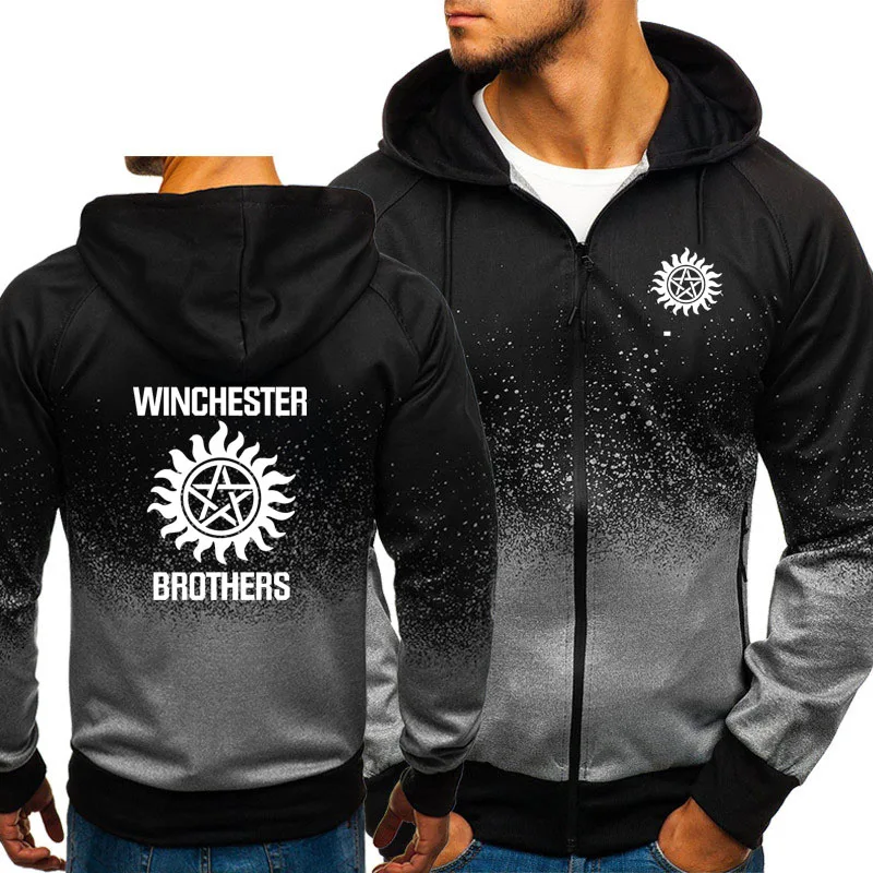 

Unisex Supernatural Gradient Hoodies Winchester Bros Sportswear Fleece Zipper Jacket Mens Hooded Sweatshirt Harajuku Tracksuit