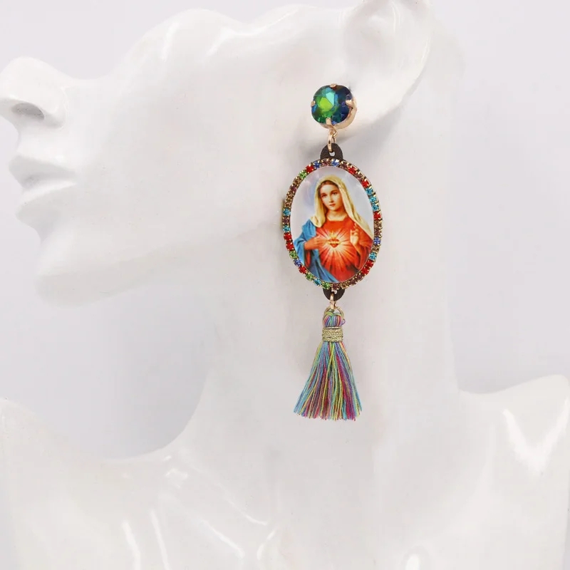 Серьги-подвески женские с кристаллами Дева Мария 2021