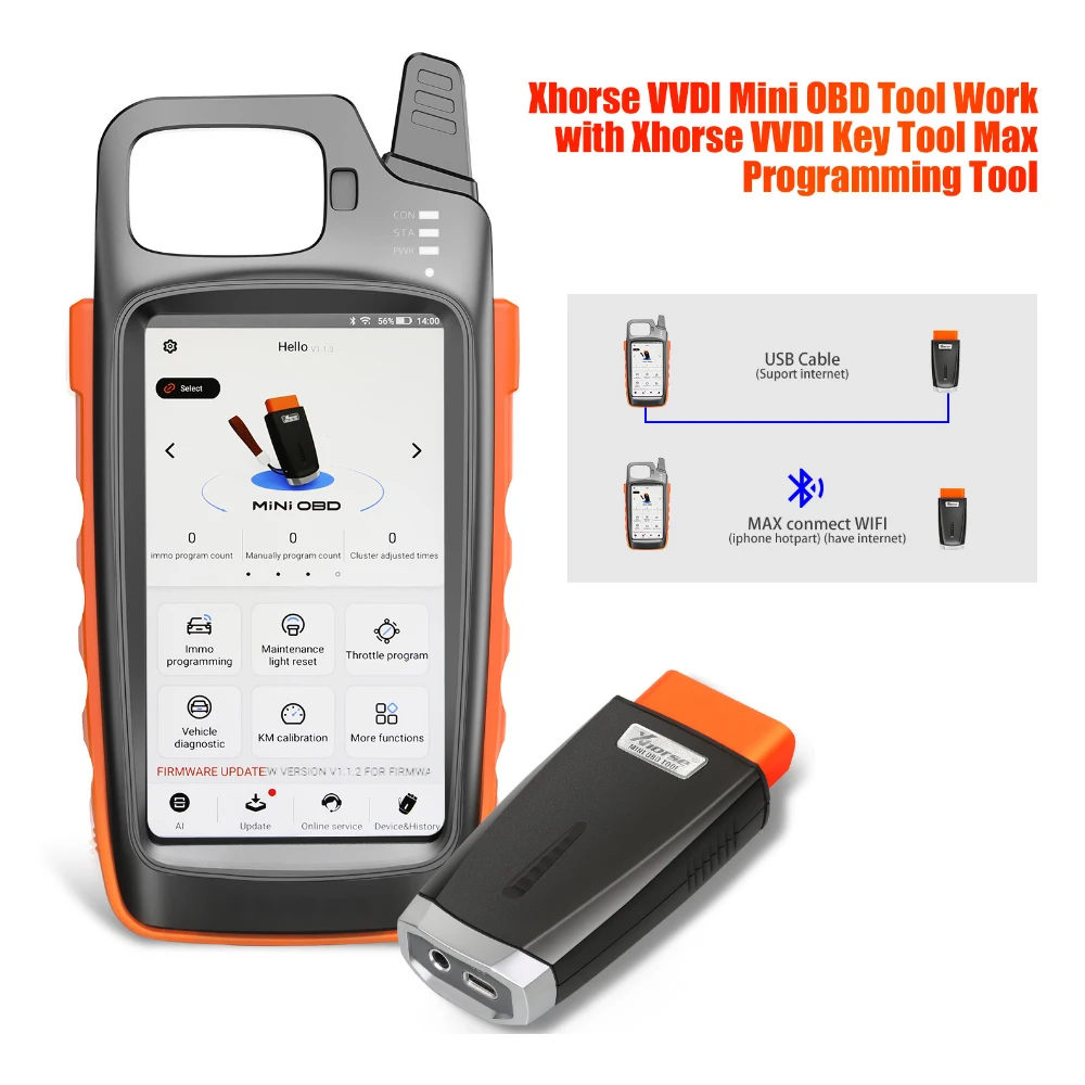 Программатор ключей Xhorse VVDI Key Tool Max Remote с Mini OBD 8А адаптер для не smart Toyota всех