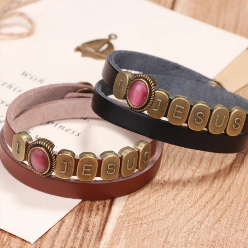 

Religious Christian Jesus Bracelets Alloy Leather Cuff Bangles Jewelry Accessories Gifts for Women Men