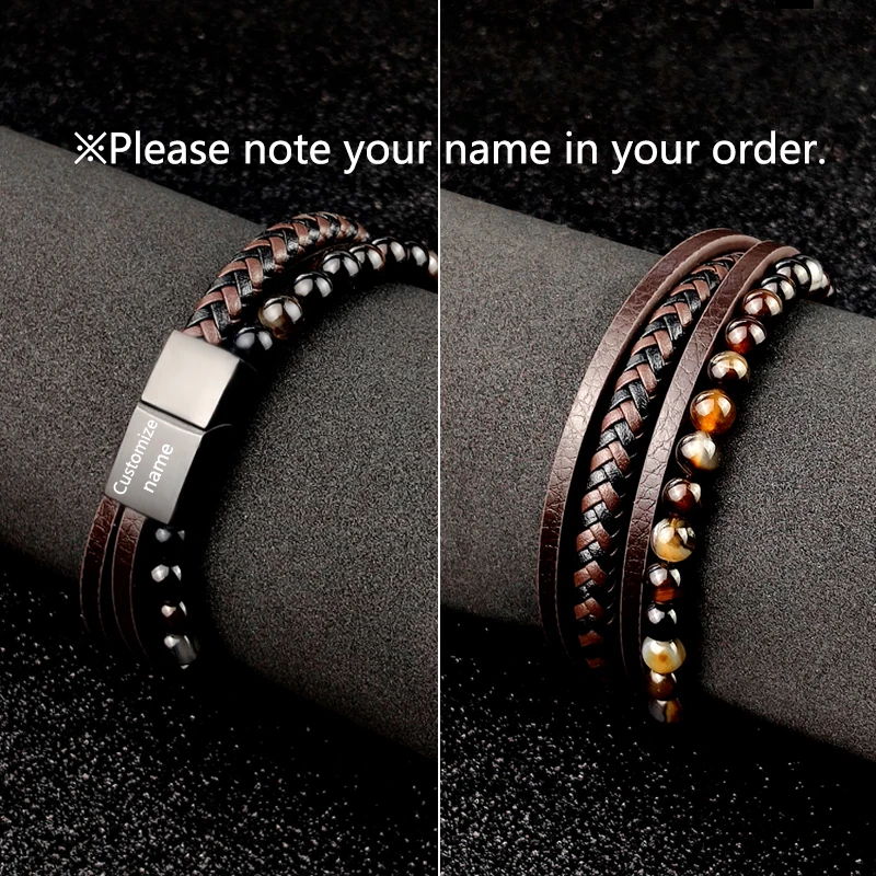 Boho Jewelry Beads Leather Charm Bracelet for Men Women Stainless Steel Natural Stone Rosary love Bangle Gift Wholesal | Украшения и