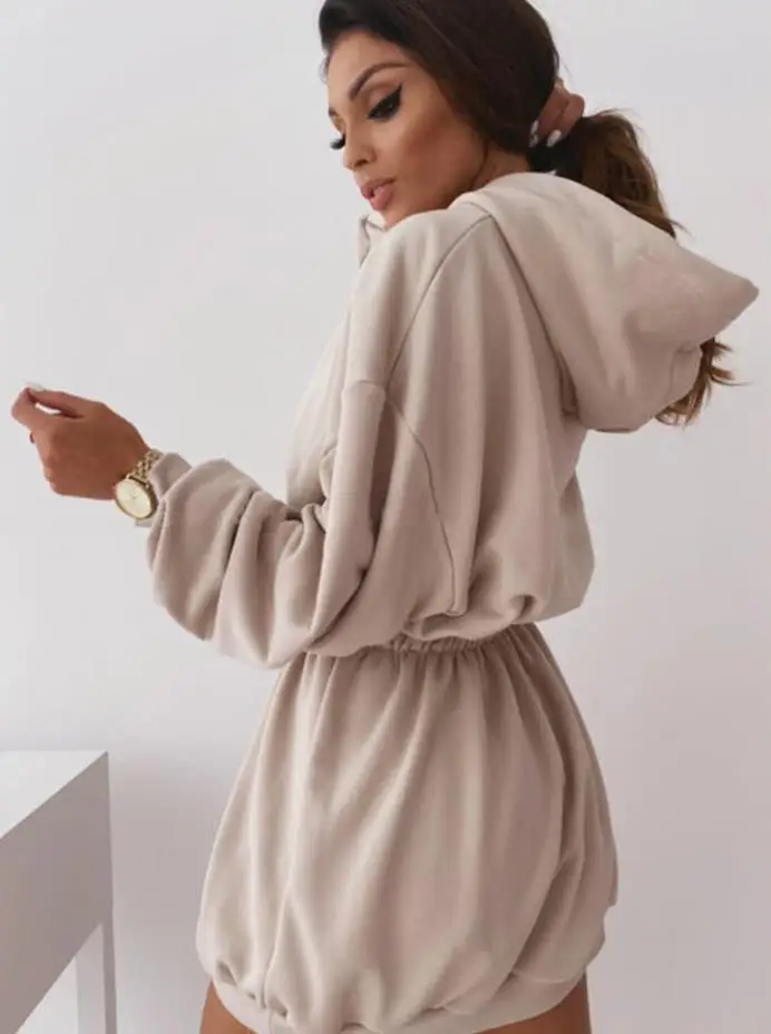 Женское повседневное мини платье с длинным рукавом кулиской женское капюшоном