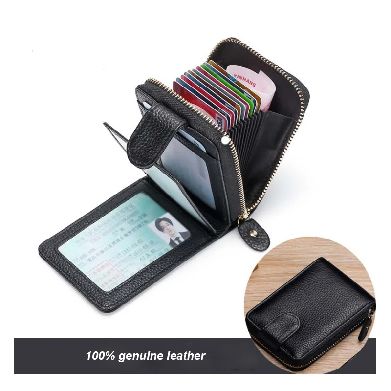 Top Quality Unisex RFID Blcoking Genuine Leather Large Capacity Multi-Purpose  Pocket  WalletCredit Card Drivers Licesen Holder
