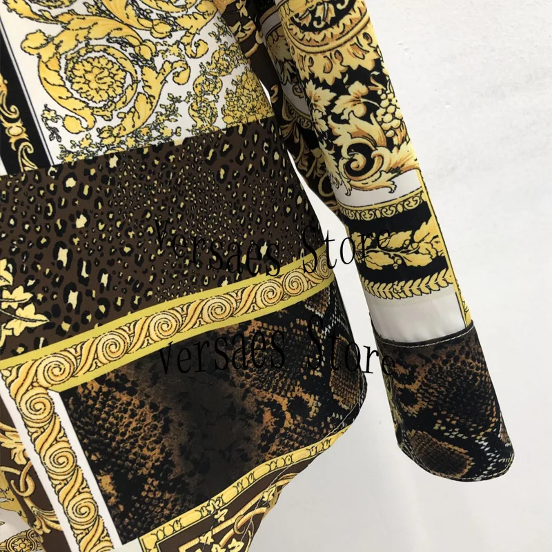 

21 luxury brand retro printing fashion women's top temperament Lapel single breasted Versatile Single breasted Long Sleeve Shirt