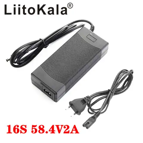 Зарядное устройство LiitoKala, 58,4 В, 2 A, 100–240 В, для литий-железо-фосфатных аккумуляторов 16S 24 В, 48 В 2 А