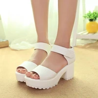 2021 summer women sandals platform high heels casual woman shoes hook loop peep toe square heel white black female pumps cheap