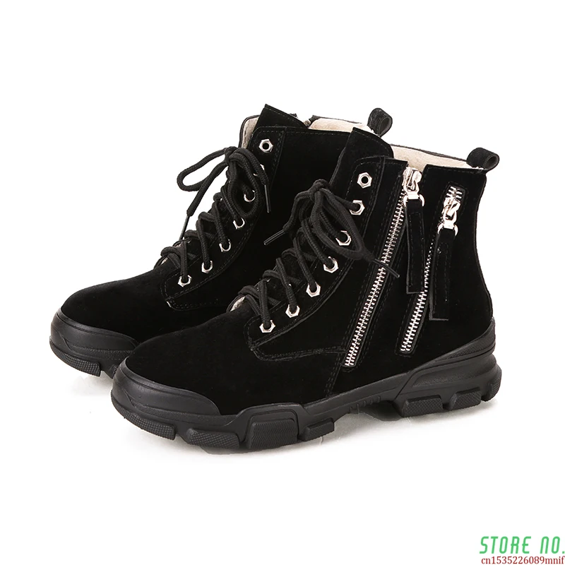 Осенние Замшевые женские Ботинки Martin дышащая женская обувь с высоким берцем