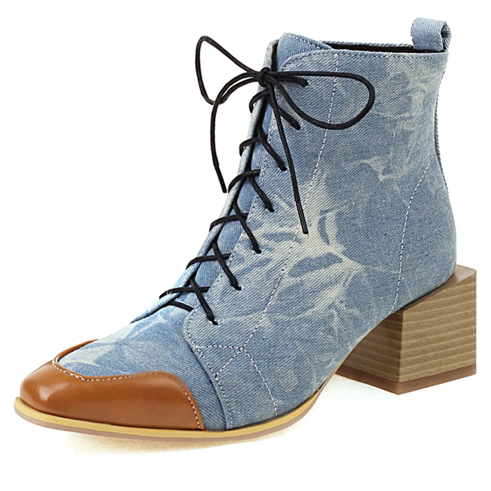 

Female Boots For Women Autumn Pointed Toe Lace Up Chunky Heel Ankle Boots Fashion Popular Stange Style women's Shoes 2021