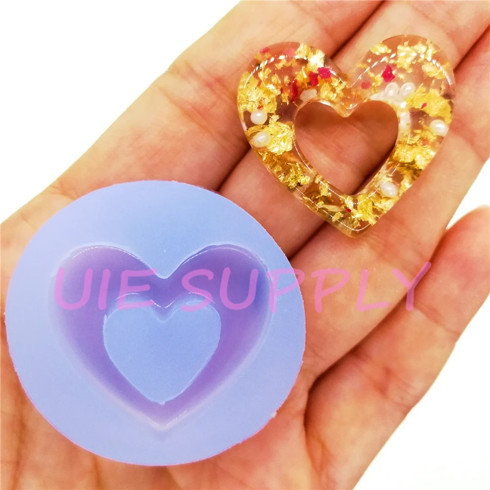

BYL529U 30.1mm X 27.6mm Heart Earrings Silicone Mold Fondant Cake Decoration Candy Resin Clay Earrings Necklace Craft Soap
