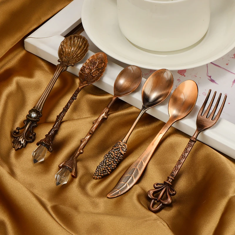 6 шт./компл. винтажный Королевский стиль резная кофейная ложка десертная вилка