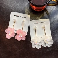 ustar cute pink flower drop earring for women pearl dangle drop earrings fashion jewelry bijoux gifts