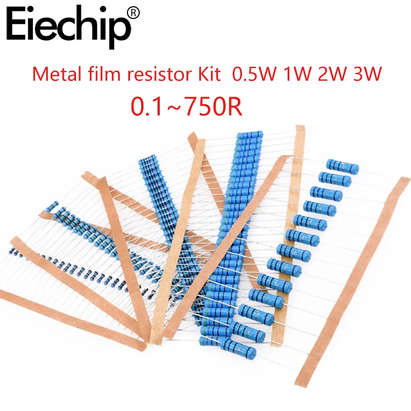 

300pcs/150pcs 30 value Metal film resistor pack set 1% dip resistors 0.5W 1W 2W 3W diy electronic kit (0.1 ohm ~750 ohm )