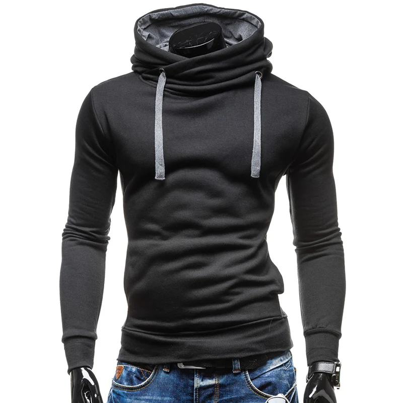 

2021 Mens Hoodies Sweatshirts Daily Casual Hip Hop Solid Color Turtleneck Pullover Hooded Sweatshirt Slim Fit Brand Men Clothing