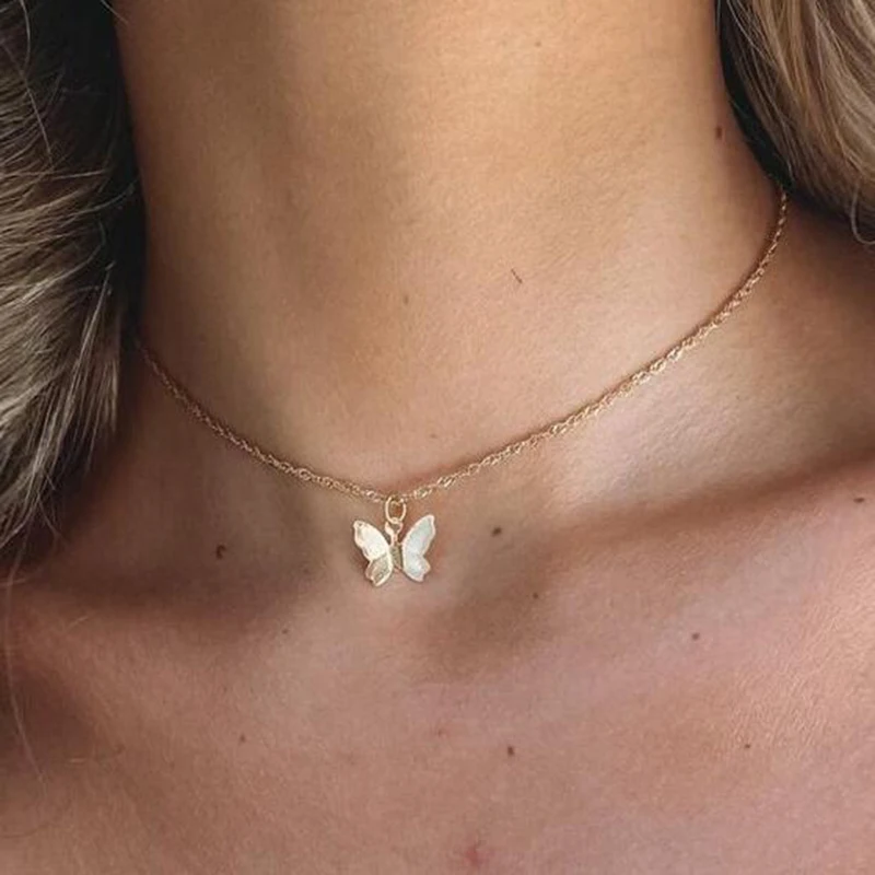Цепочка с подвеской бабочкой золотого и серебряного цвета|Ожерелья подвеской| |