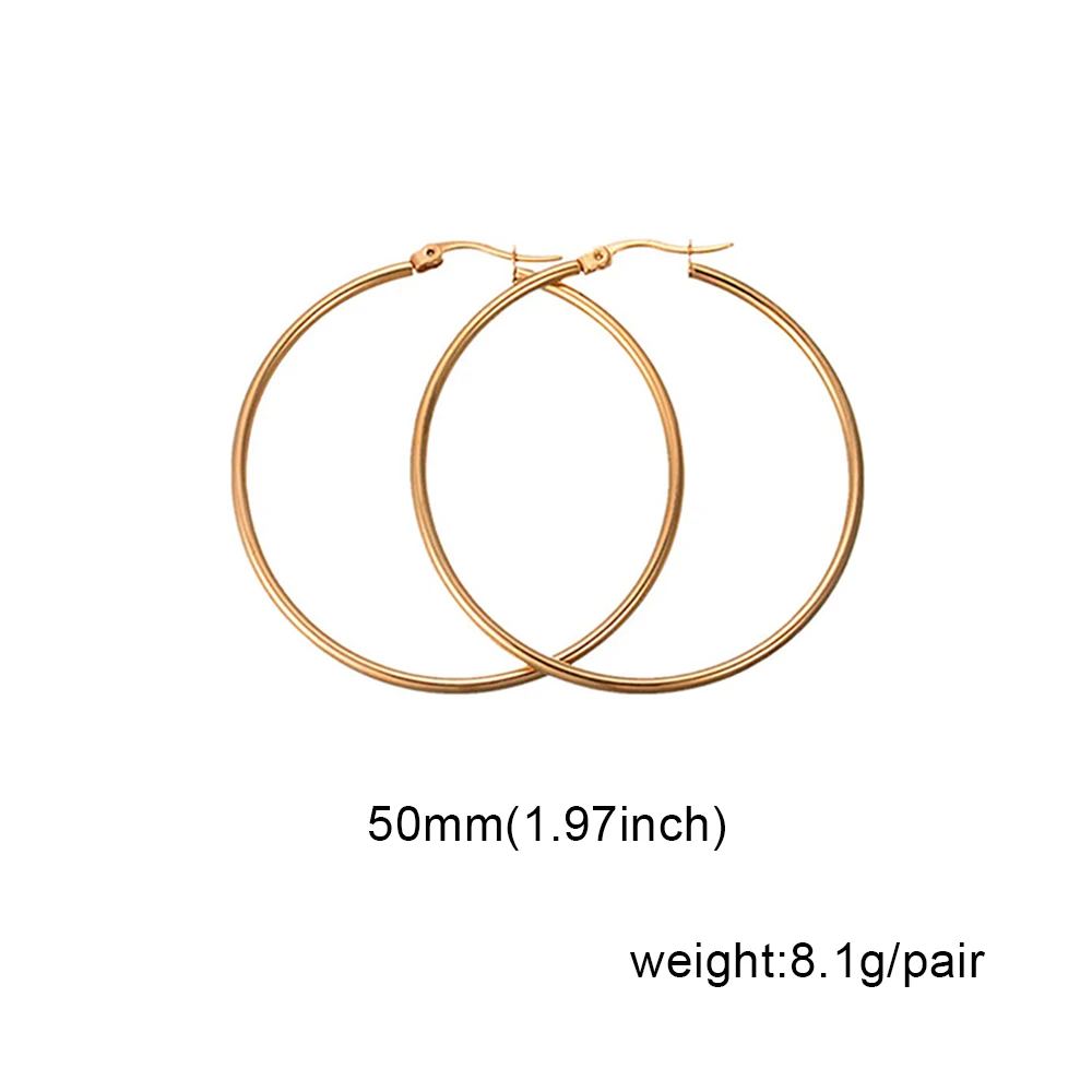 50mm gold Модные серебряные серьги-кольца из нержавеющей стали для женщин 10 мм 80 мм Большой Круг круглая петля креольские серьги ювелирные изделия Букле д 'ореиль - Окраска металла: 50mm gold