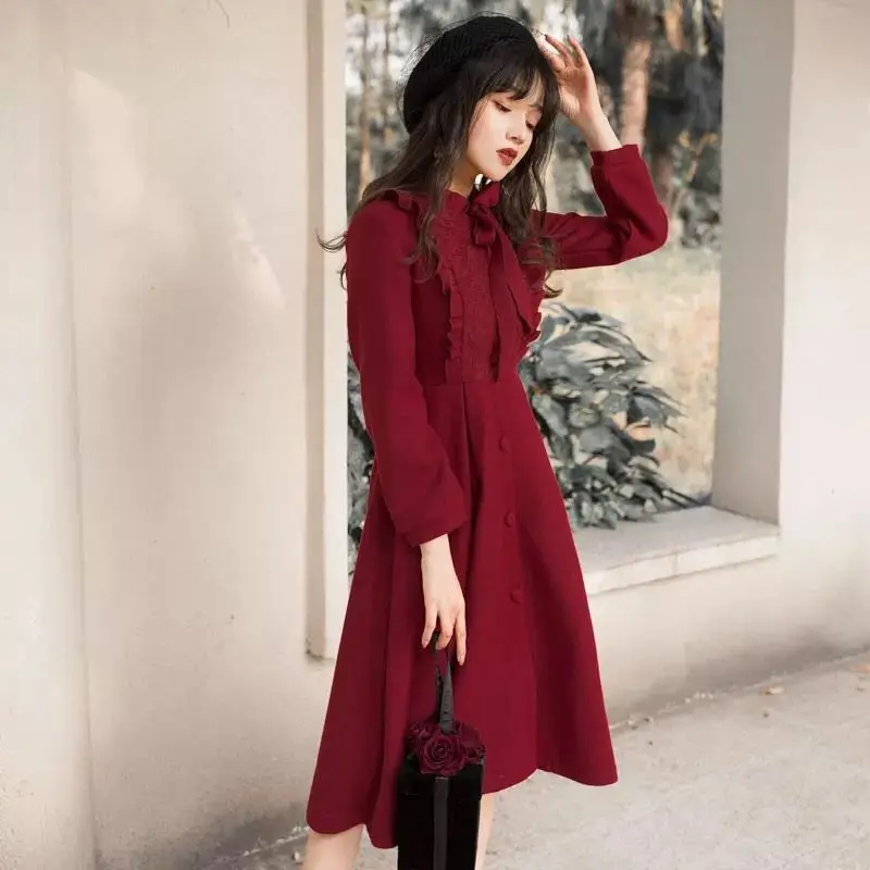 Платье бордового цвета в дворцовом стиле осенне-зимнее Новое литературное