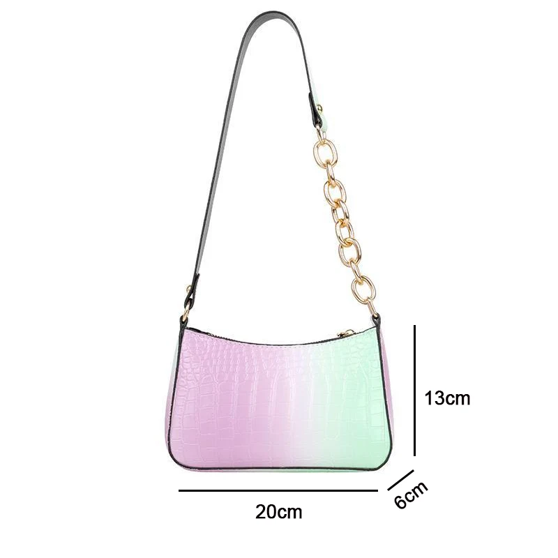 

Women's Leather Shoulder Bag Female Underarm High Quality Crossbody Bag Woman Brand Fashion Chain Handbag Gradient Color Purse