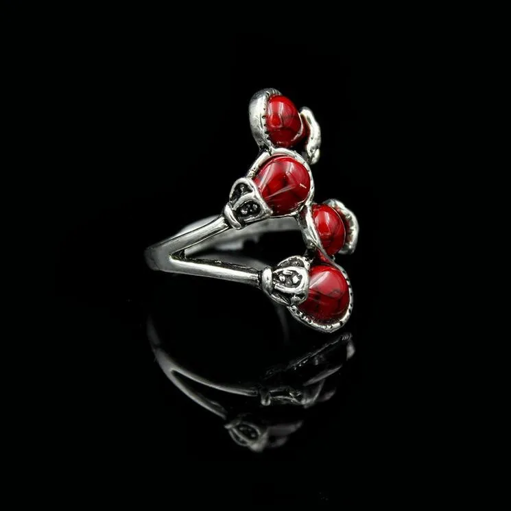 Fashion Bohemia Calaite Stone Rings Tibet Antique Silver Color Rings Alloy Carving Rings Leaf Branch Finger Rings For Women