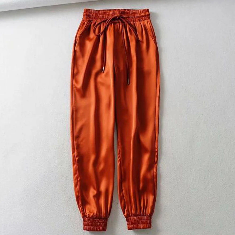 orange style 2 Женские штаны, летние штаны, женские блестящие спортивные штаны для бега, сатиновые Модные свободные штаны Harajuku - Цвет: orange style 2