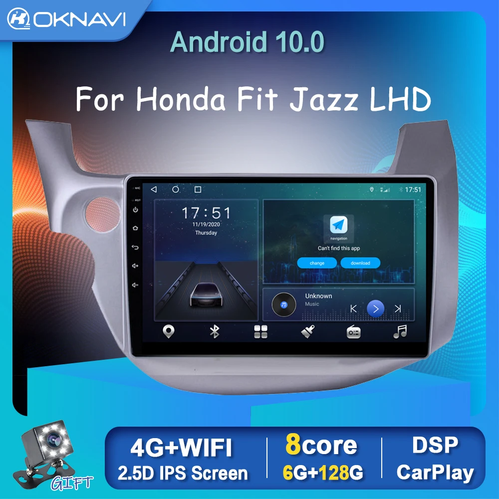 

OKNAVI 6G 128G Android 10 Car Radio Player GPS Stereo DSP Wireless Carplay OBD Left Hand Drive For Honda Fit Jazz 2007-2013 10"