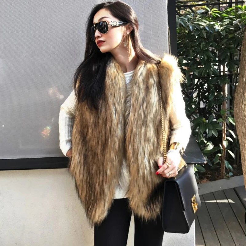 

Новинка 2021, модные уличные товары TRODEAM для осени и зимы, куртки из искусственного меха енота, жилеты без рукавов