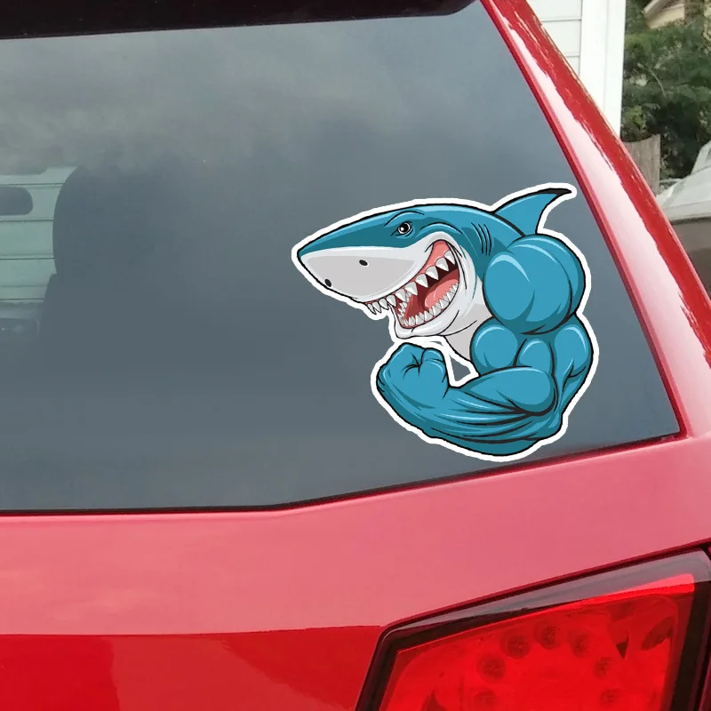 

Fashionable Cute Cartoon Muscle Shark Color Waterproof PVC Car Sticker Decorative Graphics 15cm*14CM